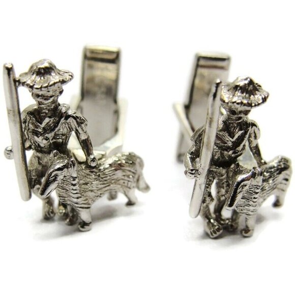 Vintage Sarah Coventry 3D Man & Dog Shepard Boy & Collie Silver Tone Cufflinks - Picture 2 of 11